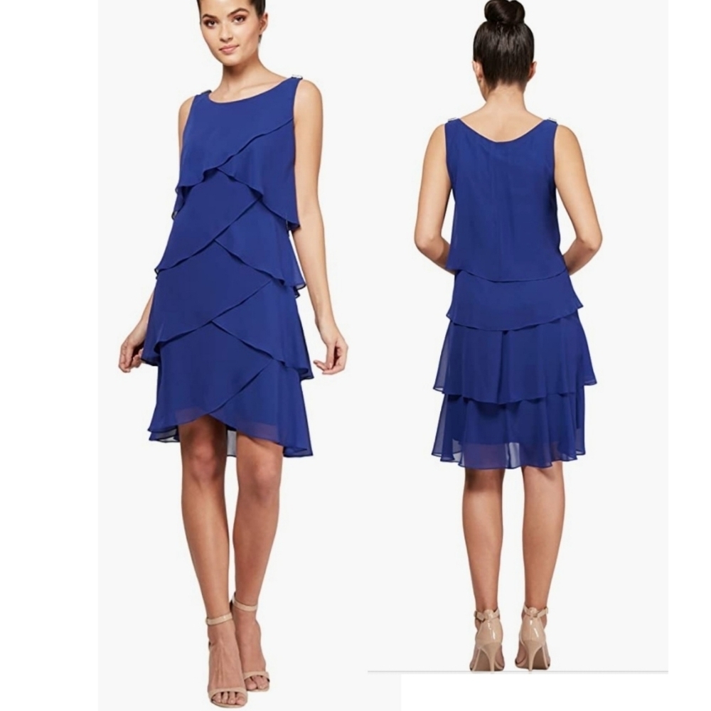 S.L. Fashions  Sleeveless Chiffon Tiered Cocktail Dress